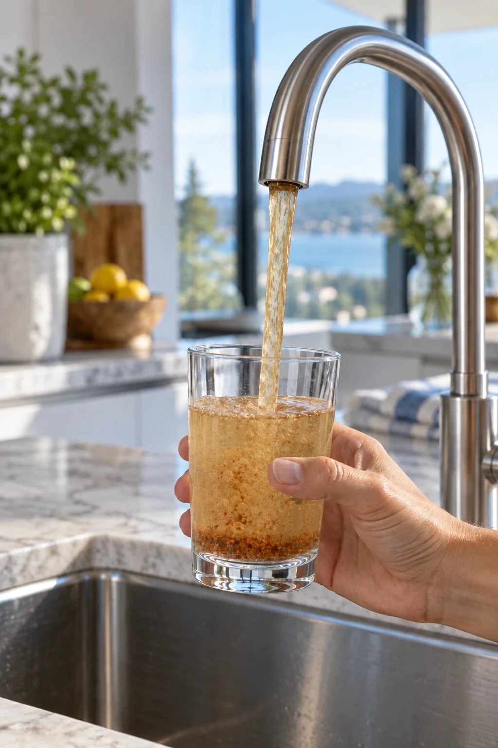 Мутная ржавая вода в стакане